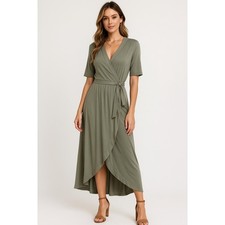 Quince Tencel Jersey Midi Wrap Dress Womens M Sage Green Minimalist Elegant