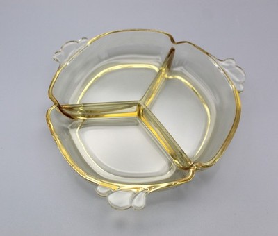 VTG Heisey Empress #1404 Sahara Yellow 7'' Relish 3-Part Triplex Relish Dish Bowl