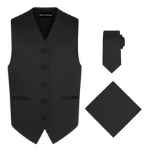 3pc Men's Solid Formal Suit Vest Waistcoat Tuxedo Dress Vest Necktie Handkerc...