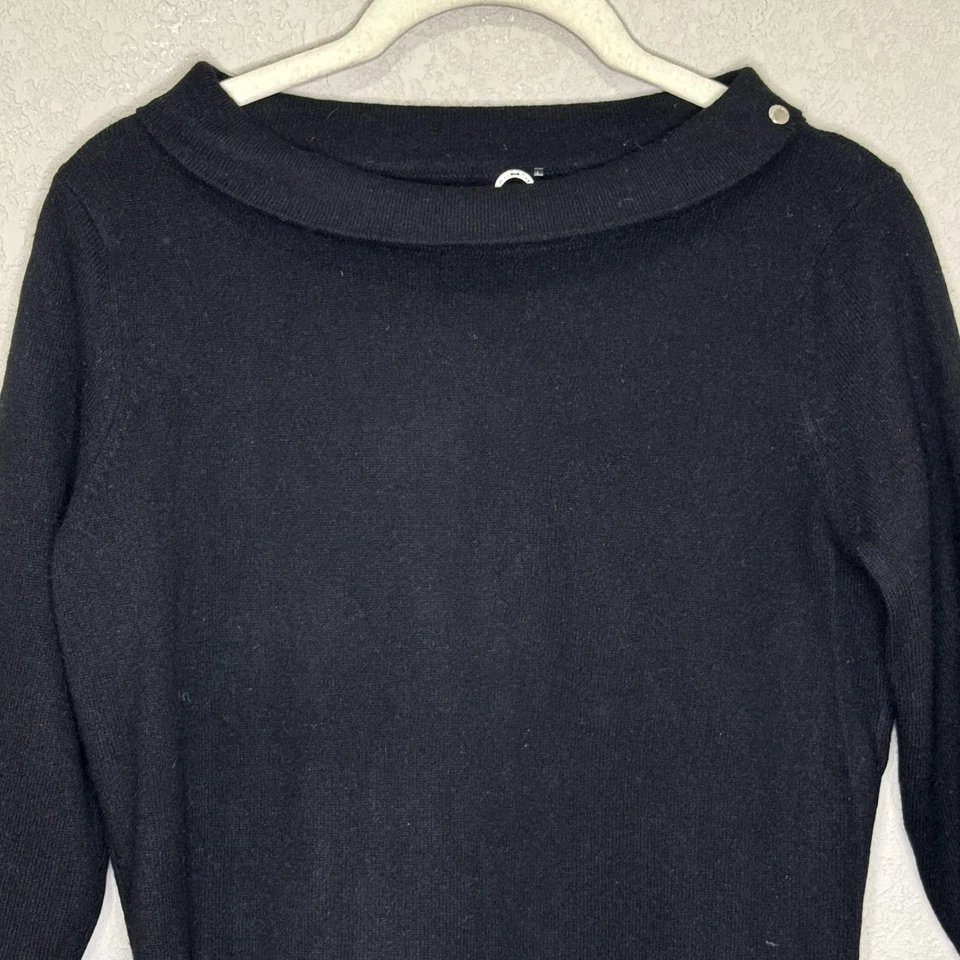 Suéter One Girl Who Cashmere para mujer pequeño negro cuello barco manga 3/4 pulóver Foto 4 de 4