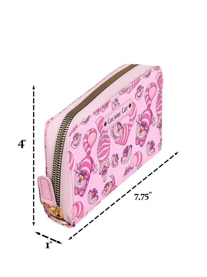 Cartera para mujer Cheshire Cat cremallera alrededor muñeca estampado de personajes Disney Foto 3 de 4