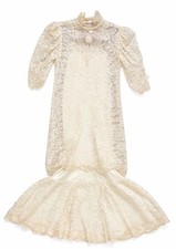 Vintage Lace Wedding Gown Victorian Style Satin Lined Mermaid Hem Size 8 Ivory