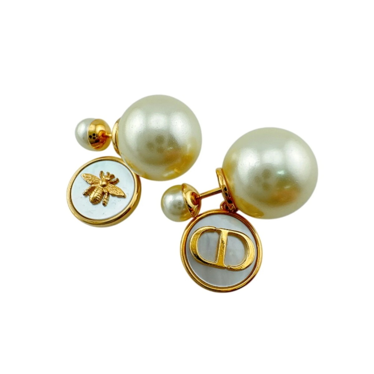 Christian Dior Dior Tribal Pearl Bee CD Logo Earrings (Pair