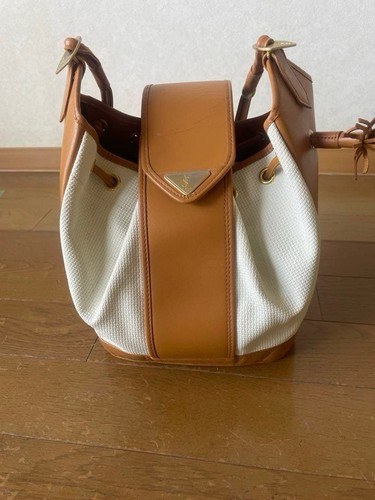 YSL Shoulder Bag White/Brown Leather Summer White Vintage