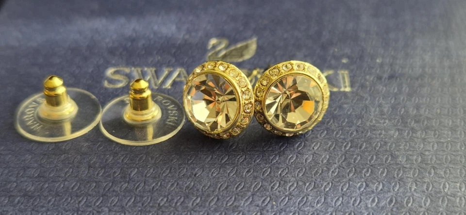 Swarovski Una Angelic Stud Earrings Gold Tone Round Cut 18k Plated + Gift Box — 第 3/4 张图片