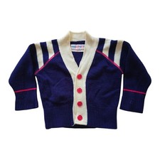 vintage sweet cream baby boy knit cardigan SZ 12 Months Navy Blue Preppy