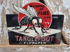 VINTAGE TANGLEFOOT PORCELAIN SIGN OLD 1947 MICHIGAN FLYPAPER HARDWARE BUG TOOL