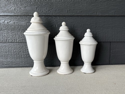 Vintage weiße Keramik Urne Deko Gläser mit Deckel - 3er Set