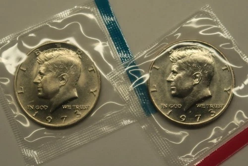 1973 P & D Uncirculated Kennedy Half Dollars in Mint Cello, Free Shipping