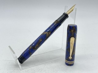 Vintage CHILTON PEN USA Blue Marble Royal Switchboard Vacuum Fountain Pen