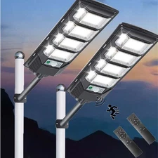 2PCS NEW Commercial Solar Street Lights Outdoor Dusk to Dawn Super Bright 2025