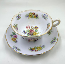 Vintage Crown Staffordshire Floral Tea Cup  Saucer Set England Bone China