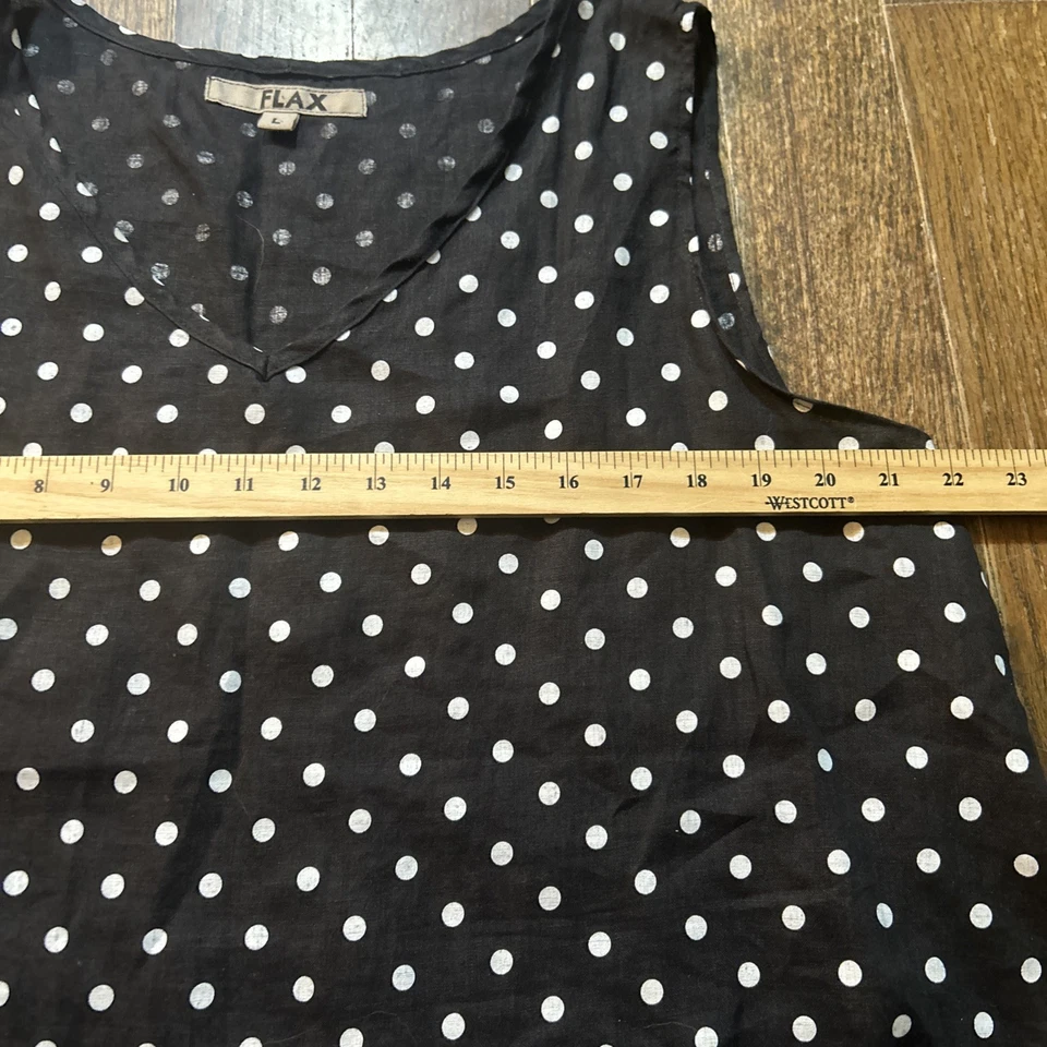 Vestido recto lino 100 % lino talla GRANDE negro ~ blanco punteado sin mangas cuello en V Foto 4 de 4
