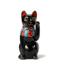 Japan Hand-Painted Lucky Cat Maneki Neko Old-Seto Black Left Ceramic Seto Ware