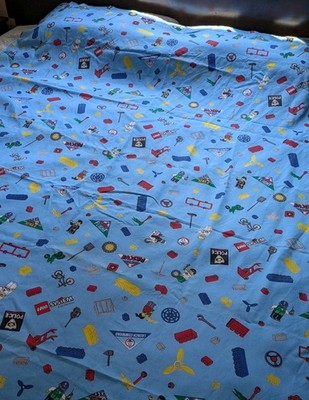 1990s Vintage Lego System Twin Bed Flat Sheet Blue City Rescue Space