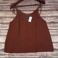 Maurices Womens Brown Crochet Knit Tie Strap Tank Top Large NWT Boho Hippie