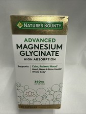 Natures Bounty 360mg Advanced MAGNESIUM GLYCINATE 90 cap High Absorption 04/2028