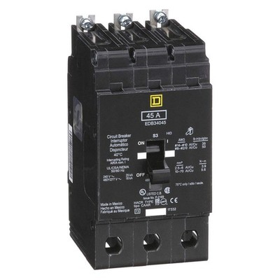 SQUARE D EDB34045 Circuit Breaker,45A,Bolt On,277/480V,3P 3TW43