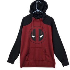 Marvel Deadpool Hoodie Mens XL Red Black Pullover Graphic Kangaroo Pocket