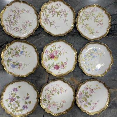 Set Of 6 Beautiful Aynsley England Hand Painted Vintage Plates 9inch