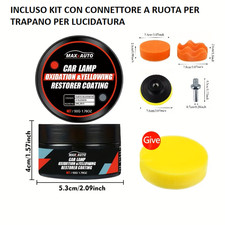 Kit Rinnova Fari + Adattatore Trapano + Crema e 6 Spugne Professionali Auto Moto