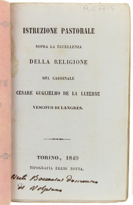 PASTORALUNTERRICHT ÜBER DIE EXZELLENZ DER RELIGION. De La Luzerne Cesare G