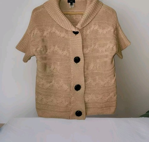 Talbots Pullover Gr. M Petitie Kurzarm gerollt Grobstrick Cardigan mit Zopfmuster