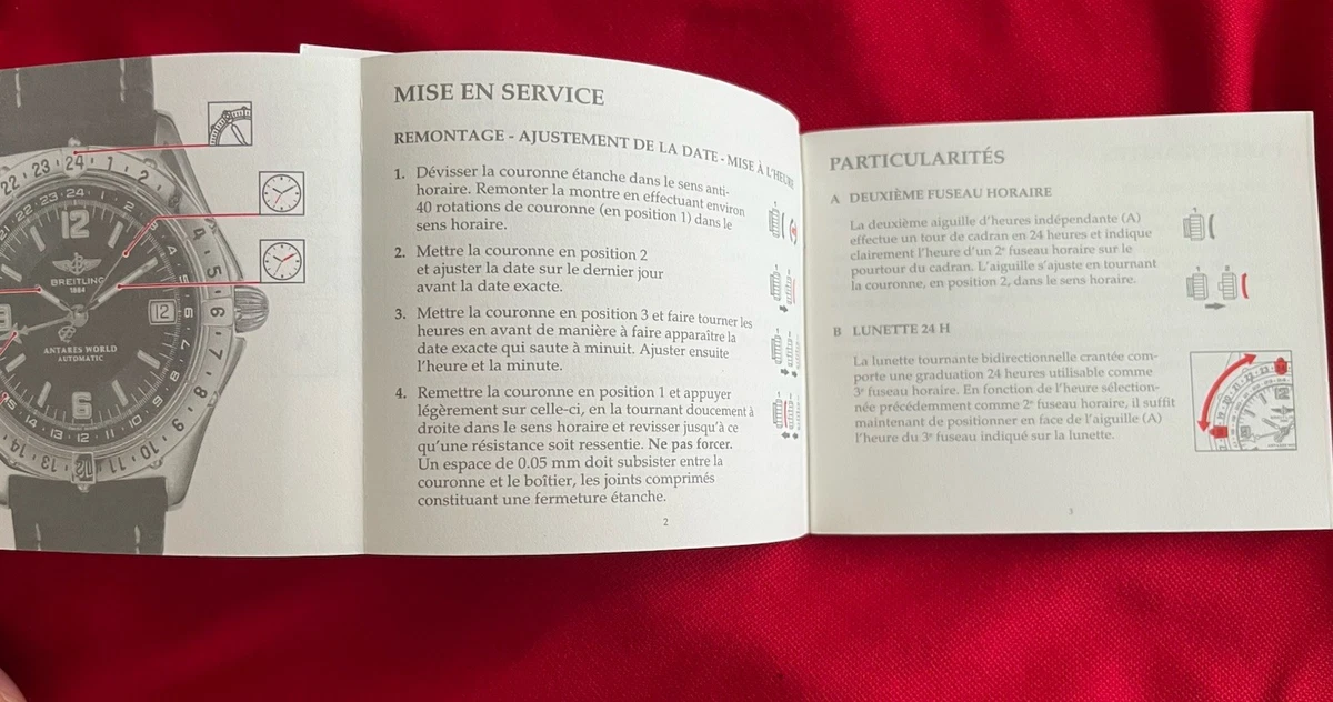 Original Breitling Antares World Manual Instruction Booklet reloj instrucciones
