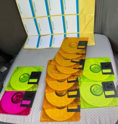 Lot of 12 VINTAGE Verbatim 3.5'' Floppy Disks  Neon Translucent  1.44MB HD Labels