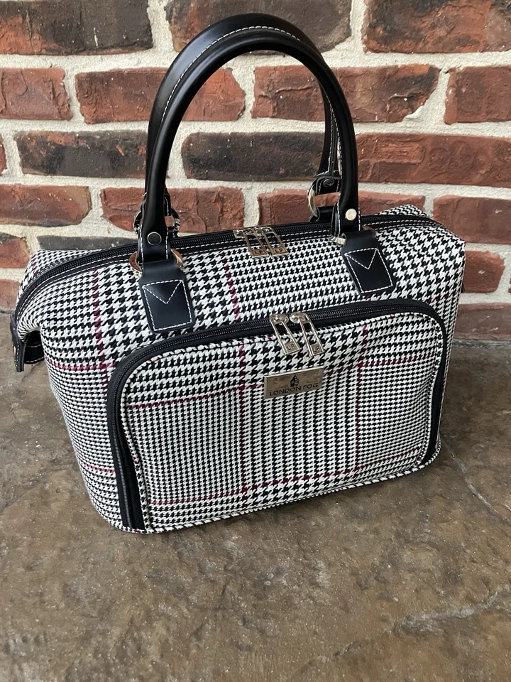 Equipaje de viaje London Fog Oxford bolsa de cabina pata de gallo preppy negro rojo Foto 3 de 4