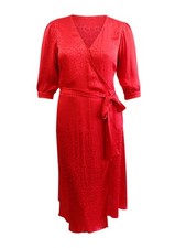 MICHAEL Michael Kors Women's Cheetah Jacquard Midi Wrap Dress (L, Crimson)