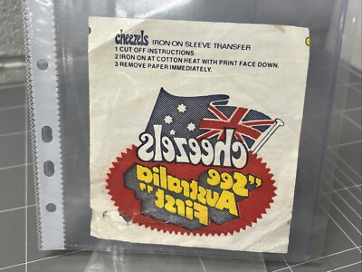 VINTAGE IRON ON TRANSFER CHEEZELS SEE AUSTRALIA FIRST CHIPS 1970s ADVERTISE