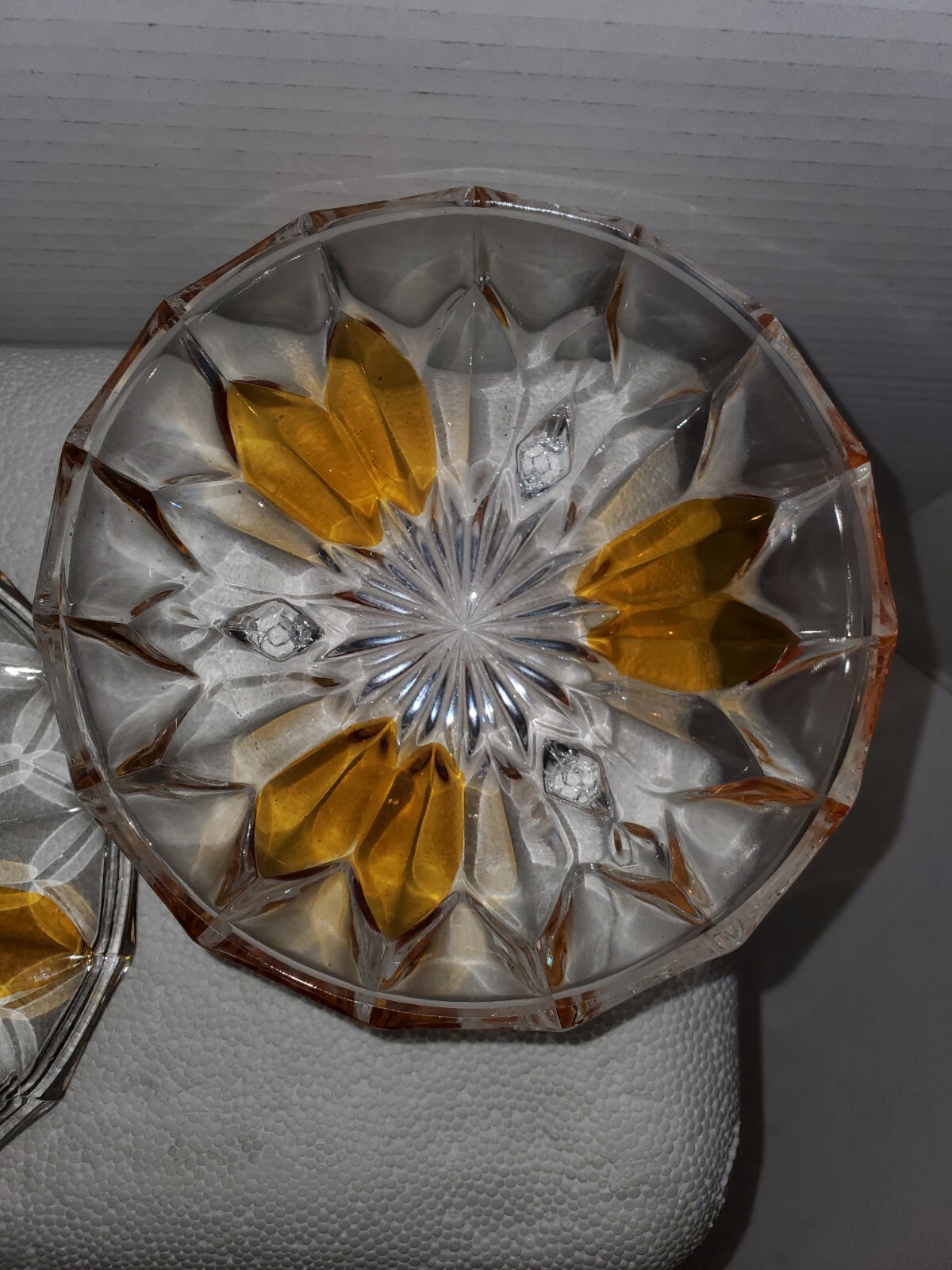 Vintage French Cut Crystal Glass Amber footed candy dish with lid eBay