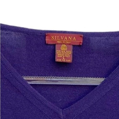 Silvana Woman’s Purple Merino Wool V Neck Sweater Size Large Made in Italy - Picture 2 of 5