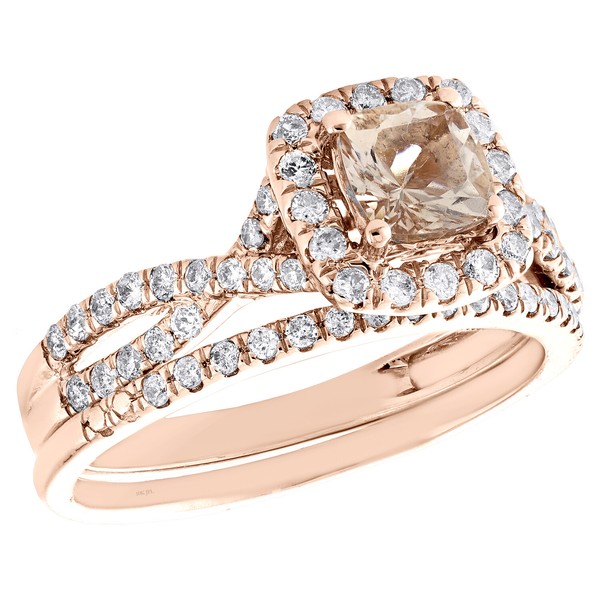 10K Rose Gold Morganit Diamant Gedreht Verlobungsring + Band Braut Set 1 Tcw-image