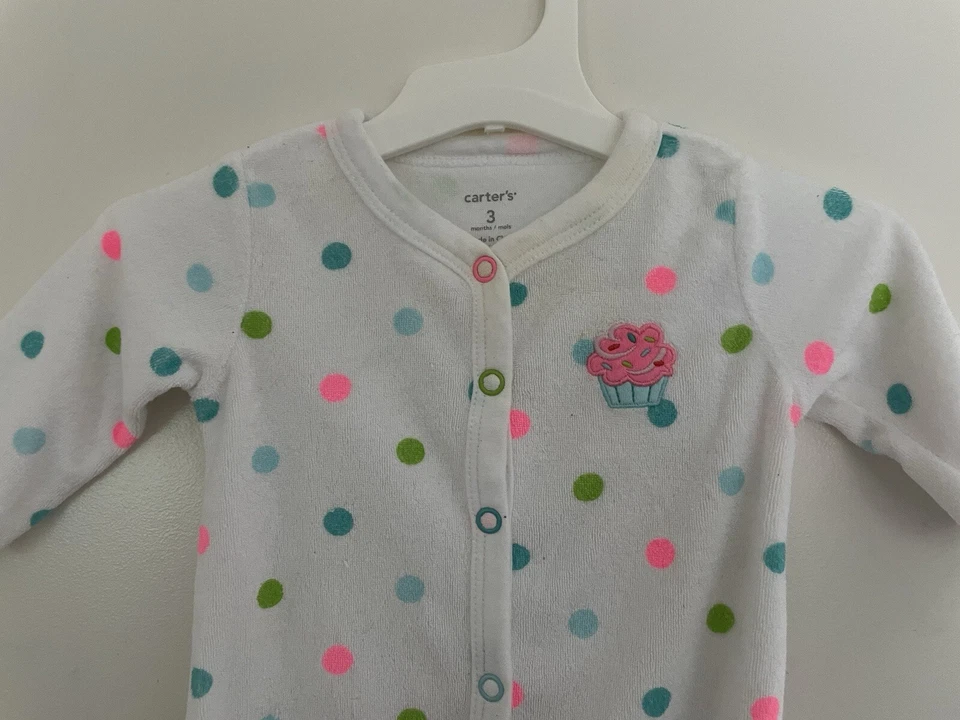 Carter's Bebé Niña Colorido Lunares Cupcake Terry Francés Dormir y Jugar Blanco 3M Foto 3 de 4