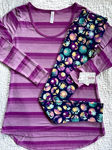 Ensemble LuLaRoe NEUF Taille S - Robe Julia Bleu Mélangé & Legging Floral