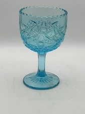 Viking Glass Bluenique Compote Pedestal Bowl Hobstar Pattern Scalloped Edges