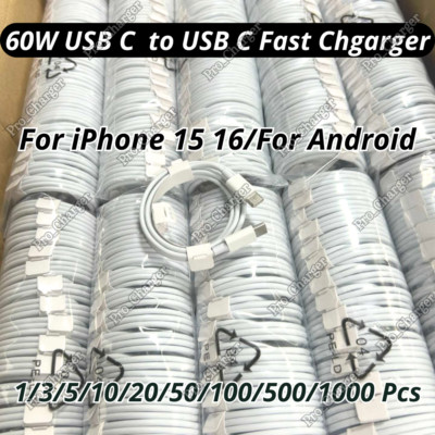 USB Type C Fast Charger Cable 60W Charging Cord For iPhone 15 16 Pro Android Lot