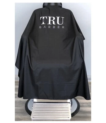 Barber Cape,TruBarber Cape, ProSalon Barber,Snap Closure,Black Cape (WHITE Logo)