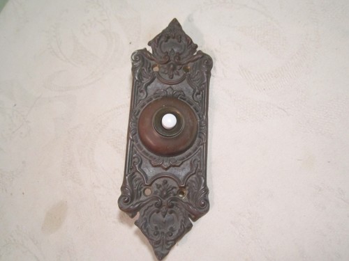 Vintage Ornate Cast Brass Push Button Door Bell - Architectural Salvage