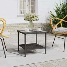 Side Table Black 17.7"x17.7"x17.7" Poly Rattan and Tempered Glass vidaXL