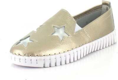 BM Bernie Mev Women's Gold Slip On Casual Leather Sneakers With Stars Size  40