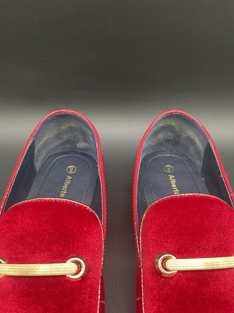 Alberto Fellini Red Dress Shoes Velvet Patent Faux Leather Loafers Men's