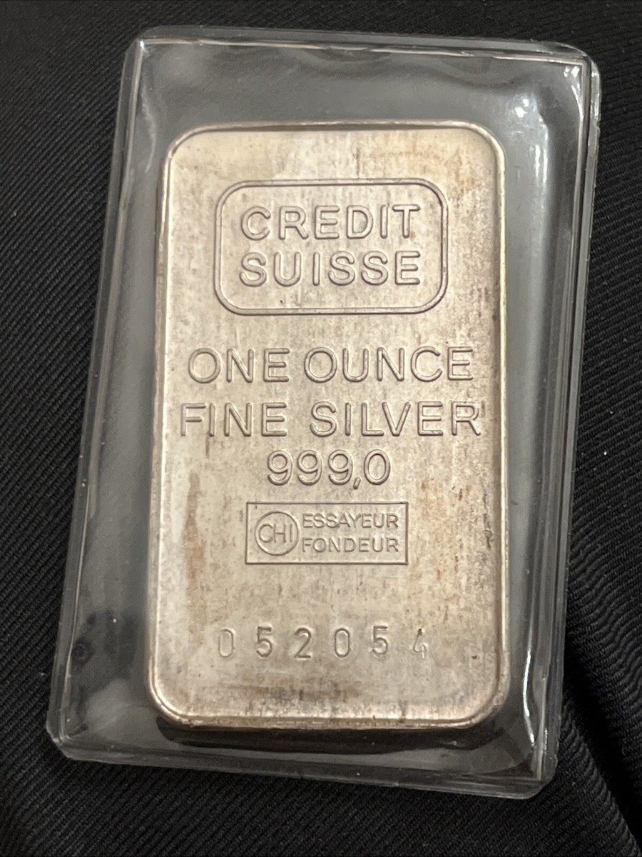 Vintage Credit Suisse 1 troy oz .999 Silver Bullion Bar In