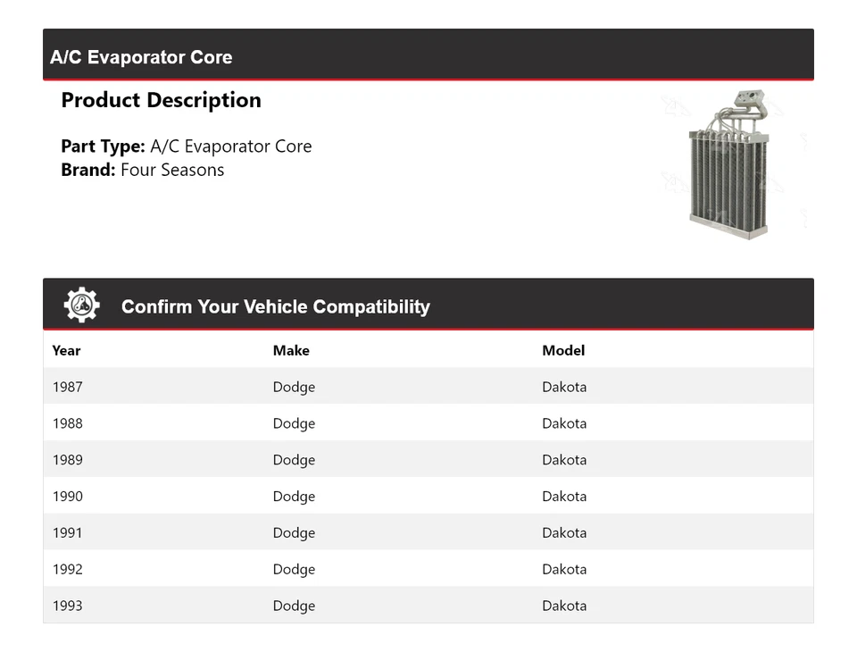 For 1987-1993 Dodge Dakota A/C Evaporator Core 4 Seasons 1988 1989 1990 1991 - Image 2 of 4