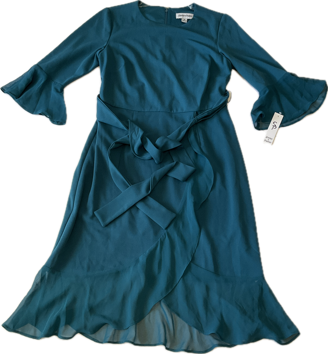 Shelby And Palmer Bell Sleeve Dress Womens Size 6 Green Peacock Belted |  eBay