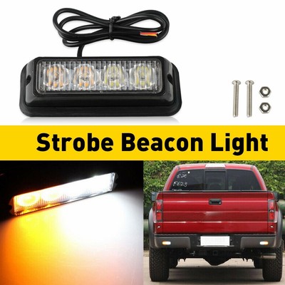 4 LED Amber White Truck Car Emergency Beacon Warning Hazard Flash Strobe Light V