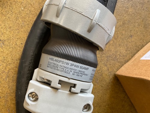 Hubbell HBL460PS1W Pin And Sleeve Plug,3P,4W,60A,600Vac W SOCKET HBL460RS1W 5FT - Picture 3 of 4