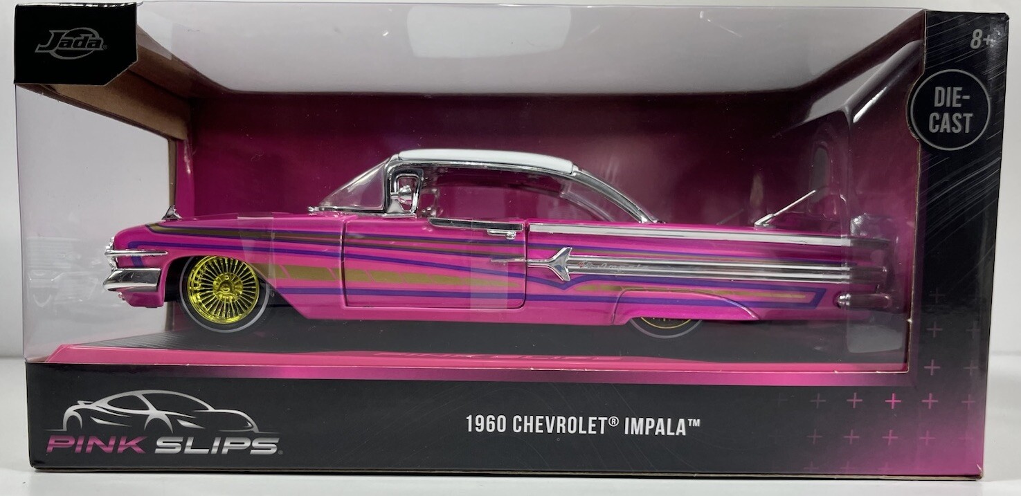 Jada 1/24 Pink Slips 1960 Chevrolet Impala Lowrider Pink Gold Wheels